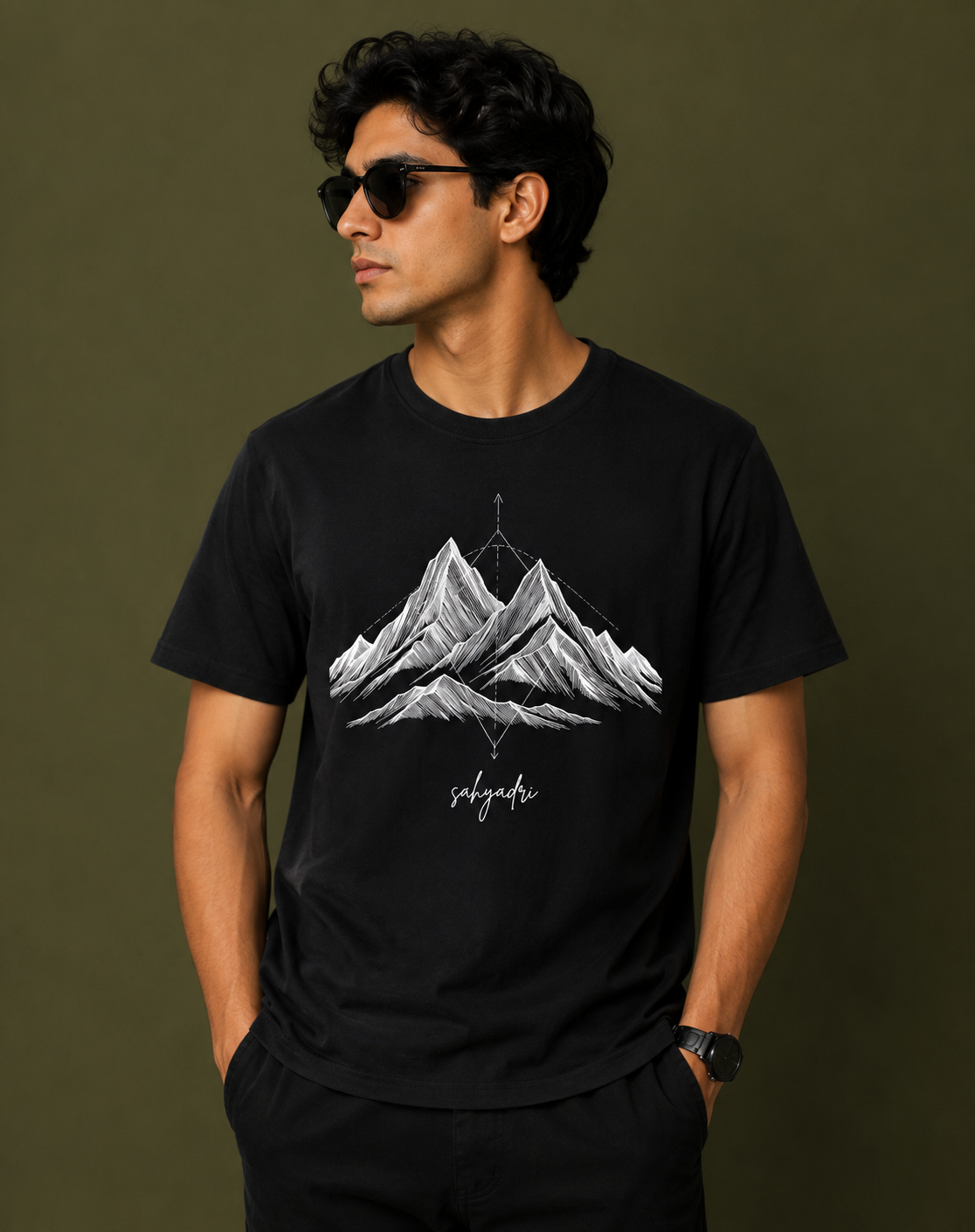 Black Sahyadri Mountain Graphic Oversized T-Shirt | Soul of Sahyadri